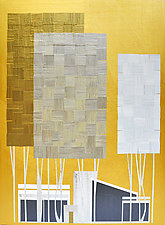 Gold Tree and House no.362 by Chris Wheeler (Mixed-Media Painting)