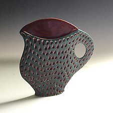 Cafe Flatte Series, Green and Red Mug, Wall Piece by Berit Hines (Ceramic Wall Vessel)