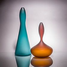 Teal and Amber Teardrop Set by J Shannon Floyd (Art Glass Vase)