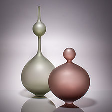 Moss and Aubergine Perle Vases by J Shannon Floyd (Art Glass Vessel)