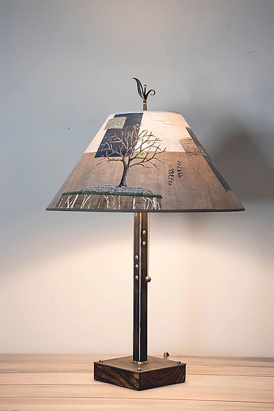 Wander Steel Table Lamp on Wood with Conical Shade