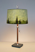 Copper Table Lamp with Large Drum Shade in Midnight Sky by Janna Ugone (Mixed-Media Table Lamp)