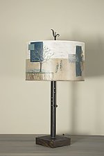 Wander Steel Table Lamp on Wood with Fleur Finial by Janna Ugone (Mixed-Media Table Lamp)