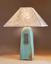 North Union Lamp in Celadon Glaze with Mica Shade by Jim Webb (Ceramic Lamp)