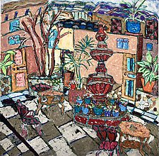 The Fountain in the Courtyard at Posada de Roger by Nan Hass Feldman (Watercolor Painting)