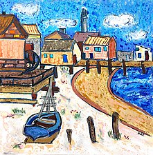 Cottages by the Sea by Nan Hass Feldman (Mixed-Media Painting)