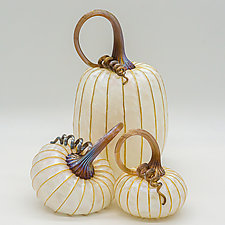 Pumpkin Trio in  Aspen White by Jack Pine (Art Glass Sculpture)