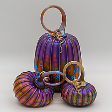 Pumpkin Trio in Amethyst by Jack Pine (Art Glass Sculpture)