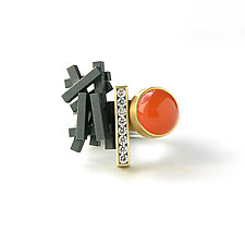 Diamonds & Carnelian Ring Stack by Hughes & Templin (Gold, Silver & Stone Ring)