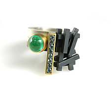 Emerald & Sapphires Ring Stack by Hughes & Templin (Gold, Silver & Stone Ring)