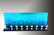 Water Blue Wave Menorah by Stacey Abrams-Sherick (Art Glass Menorah)