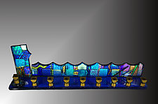 Blue Wave Dichroic Art Glass Menorah 1 by Stacey Abrams-Sherick (Art Glass Menorah)