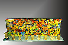 Golden Wall Art Glass Menorah by Stacey Abrams-Sherick (Art Glass Menorah)