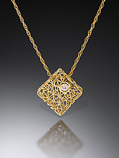 Diamond Gold Box Pendant by Baiyang Qiu (Gold & Diamond Necklace)