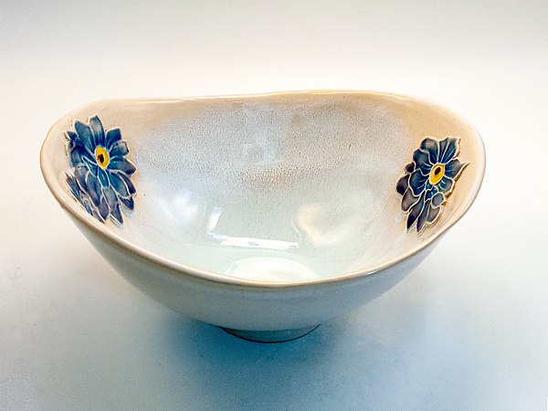 Iridescent Bowl With Floral Appliques