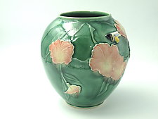 Peach Blossoms and Bumblebee by Dorothy Bassett (Ceramic Vase)