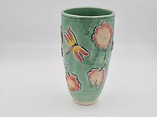 Jade Vase with Peach Blossoms by Dorothy Bassett (Ceramic Vase)