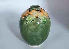 Jade Vase with Sunny Blossoms by Dorothy Bassett (Ceramic Vase)