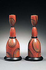 Scribble Candlesticks by Kimberly D. Winkle (Wood Candleholder)