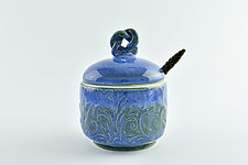 Bright Blue Sugar Bowl with Spoon by Ana Cavalcanti (Ceramic Sugar Bowl)