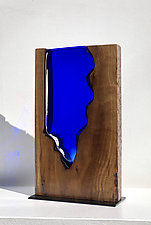 Handblown Cobalt Glass with Walnut Wood by Scott Slagerman (Art Glass Vase)