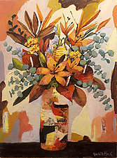 Lilies and Eucalyptus in a Patchy Vase by Gia Whitlock (Acrylic Painting)