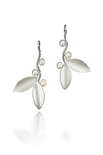 White Pearl Leaf Wave Earrings by Beth Solomon (Silver & Pearl Earrings)