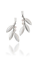 Dangle White Pearl Leaf Earrings by Beth Solomon (Silver, Gold & Pearl Earrings)