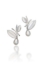 Alternating Leaf Earrings with White Pearl by Beth Solomon (Silver & Pearl Earrings)