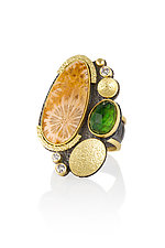 Petrified Coral and Green Tourmaline Ring by Beth Solomon (Gold, Silver & Stone Ring)