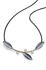Silver Long Leaf Necklace by Beth Solomon (Silver, Gold & Pearl Necklace)