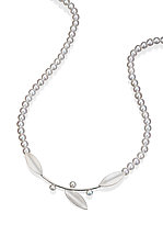 Long Leaf Necklace with Strand of White Pearls Bright Silver by Beth Solomon (Silver, Gold & Pearl Necklace)