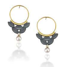 Leaf Cluster Earrings by Beth Solomon (Gold, Silver & Pearl Earrings)