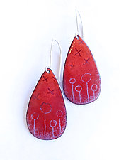 Red Variegated Teardrop Earrings by Suzanne Anderson (Enamel Earrings)