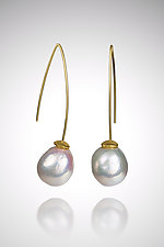 Fresh Water Pearl V Wire Drop Earrings by Tracy Johnson (Gold & Pearl Earrings)