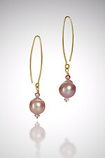 Long Wire Pink Pearl Earrings by Tracy Johnson (Gold, Pearl & Stone Earrings)