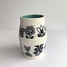 Black and White Illustrated Vase by Hanna Piepel (Ceramic Vase)