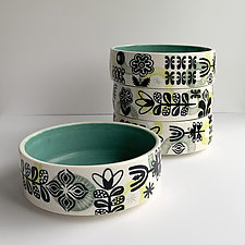 Black and White Illustrated Bowl by Hanna Piepel (Ceramic Bowl)