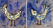 Blue Bird With Tail Feathers 1 and 2 by Roberta Ann Busard (Watercolor Painting)