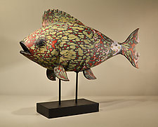 Red Extra-Large Fish by Richard Ryan (Art Glass Sculpture)