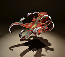Red Glass Octopus by Richard Ryan (Art Glass Sculpture)