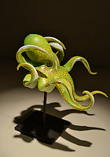 Green Glass Octopus by Richard Ryan (Art Glass Sculpture)