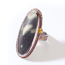 Oval Chinese Writing Stone Ring by Julie Shaw (Gold, Silver & Stone Ring)