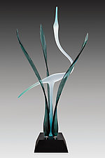 Heron in the Marsh, Peacock by Warner Whitfield and Beatriz Kelemen (Art Glass Sculpture)