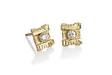 Granite Block Box Diamond Stud Earrings by Keith Field (Gold & Stone Earrings)
