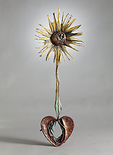 Sunflower Emerging from Open Heart by David Aschenbrener (Bronze Wall Sculpture)
