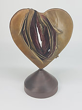 Two Hearts in Hand by Cathy Broski (Ceramic Sculpture)