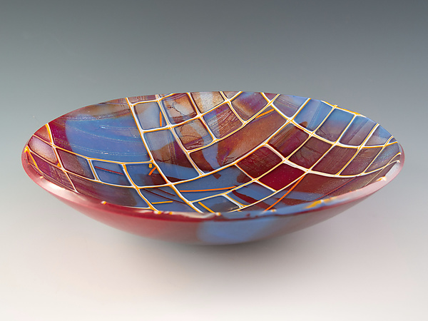 Red and Blue Iridescent Bowl