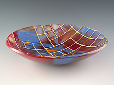 Red and Blue Iridescent Bowl by Karen Wallace (Art Glass Bowl)