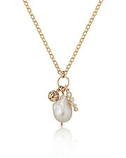 Petal Pearl Charm Pendant Necklace by Hi June Parker (Gold, Pearl & Stone Necklace)